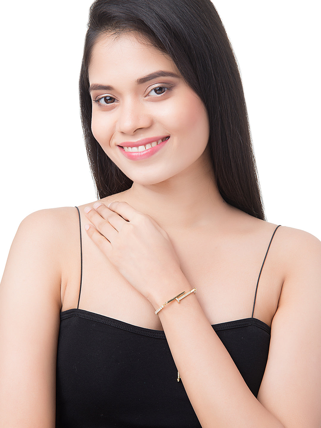 CZ Studded Gold Plated Designer Stylish and Latest Hammer and Nail Couple and love Charm Bracelet for Girls & Women (MD_3242_G)