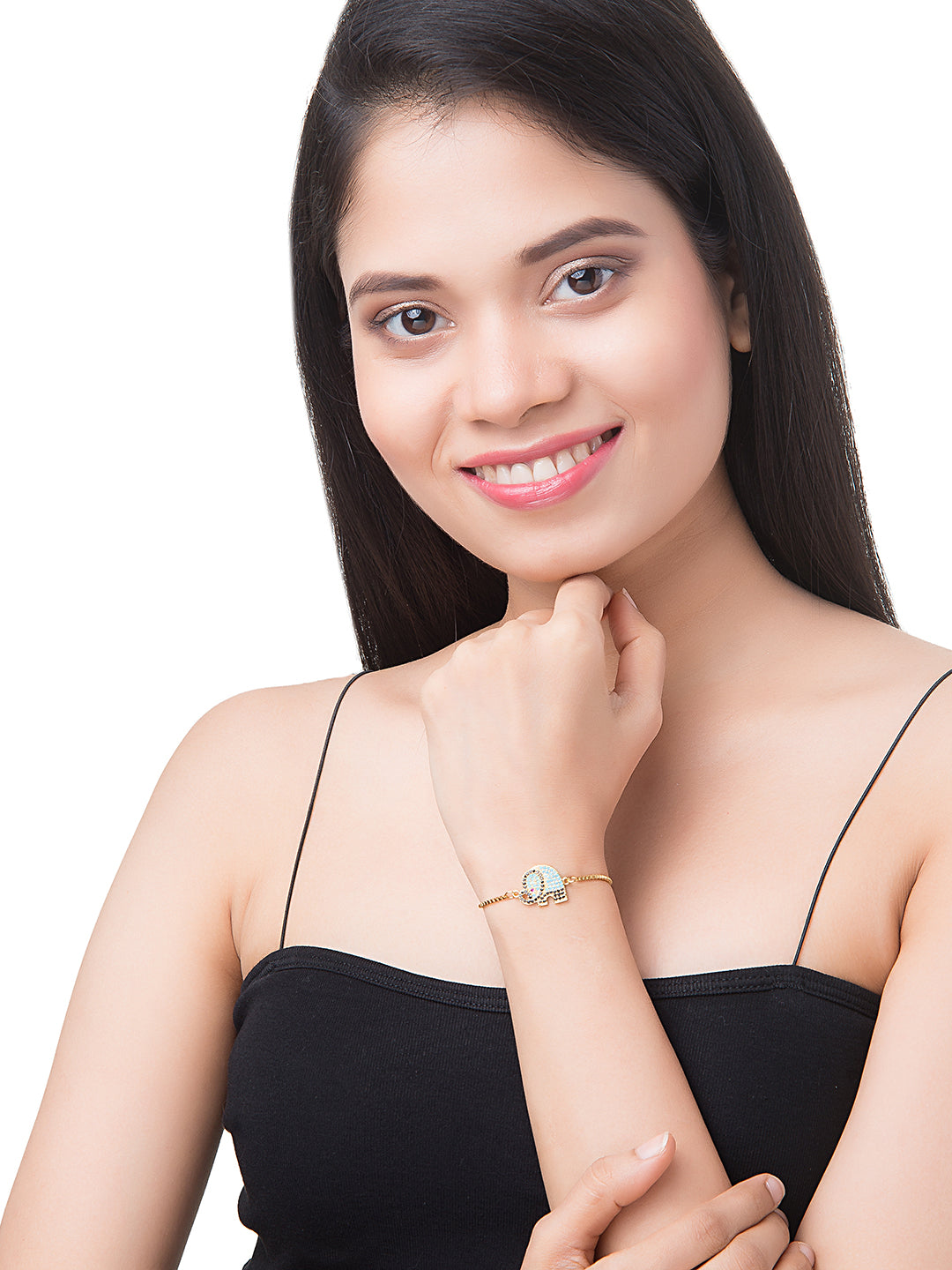 CZ Studded Gold Plated Stylish and Latest Designer Elephant Charm Bracelet for Girls & Women (MD_3243_G)