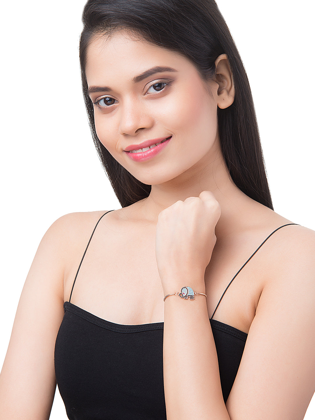 CZ Studded Rose Gold Plated Stylish and Latest Designer Elephant Charm Bracelet for Girls & Women (MD_3243_RG)