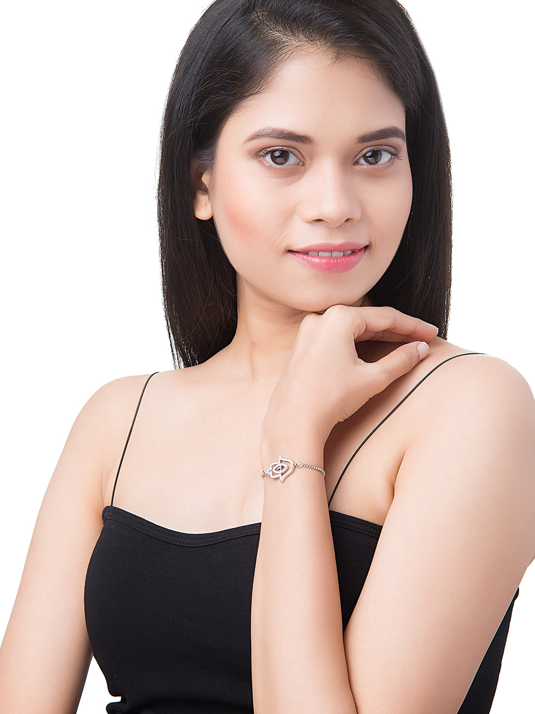 CZ Studded Silver Plated Designer Stylish and Latest Evil Eye & Hamsa Charm Bracelet for Girls & Women (MD_3245_S)