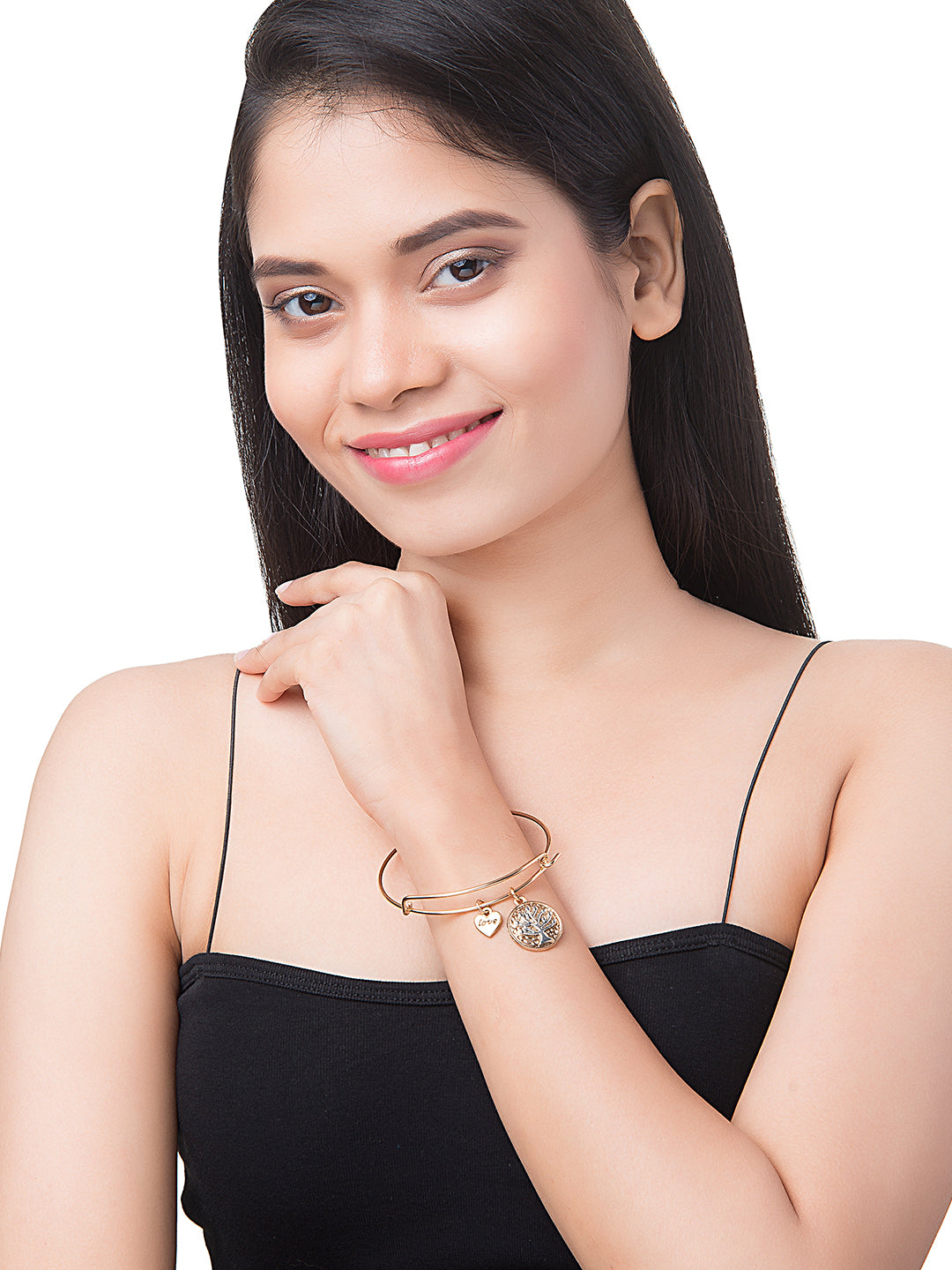 CZ Studded Gold Plated Designer Stylish and Latest Tree of Life & Couple Love Charm Bracelet for Girls & Women (MD_3250_G)