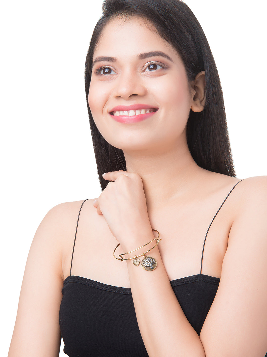 CZ Studded Rose Gold Plated Designer Stylish and Latest Tree of Life & Couple Love Charm Bracelet for Girls & Women (MD_3250_RG)