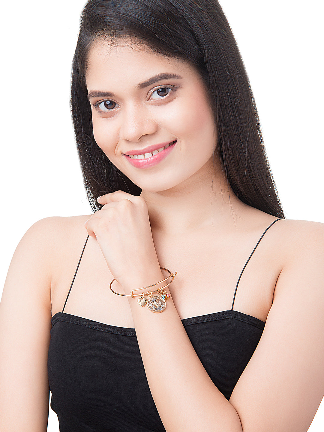 Gold Plated Latest Designer Contemporary Love and Affirmation Charms Bangle Bracelet for Girls & Women (MD_3253)