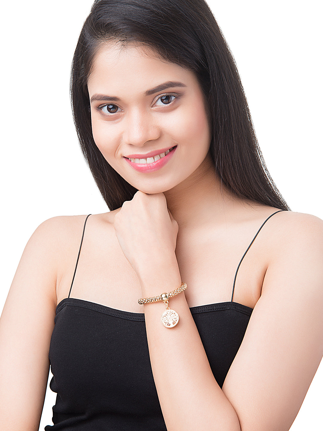 CZ Studded Gold Plated Designer Stylish and Latest Tree of Life Charm Bracelet for Girls & Women (MD_3254_G)