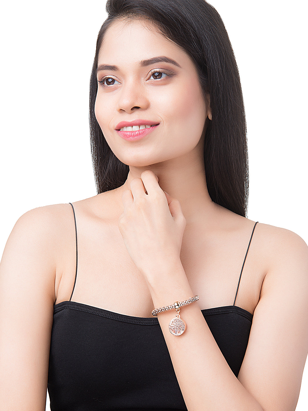 CZ Studded Rose Gold Plated Designer Stylish and Latest Tree of Life Charm Bracelet for Girls & Women (MD_3254_RG)