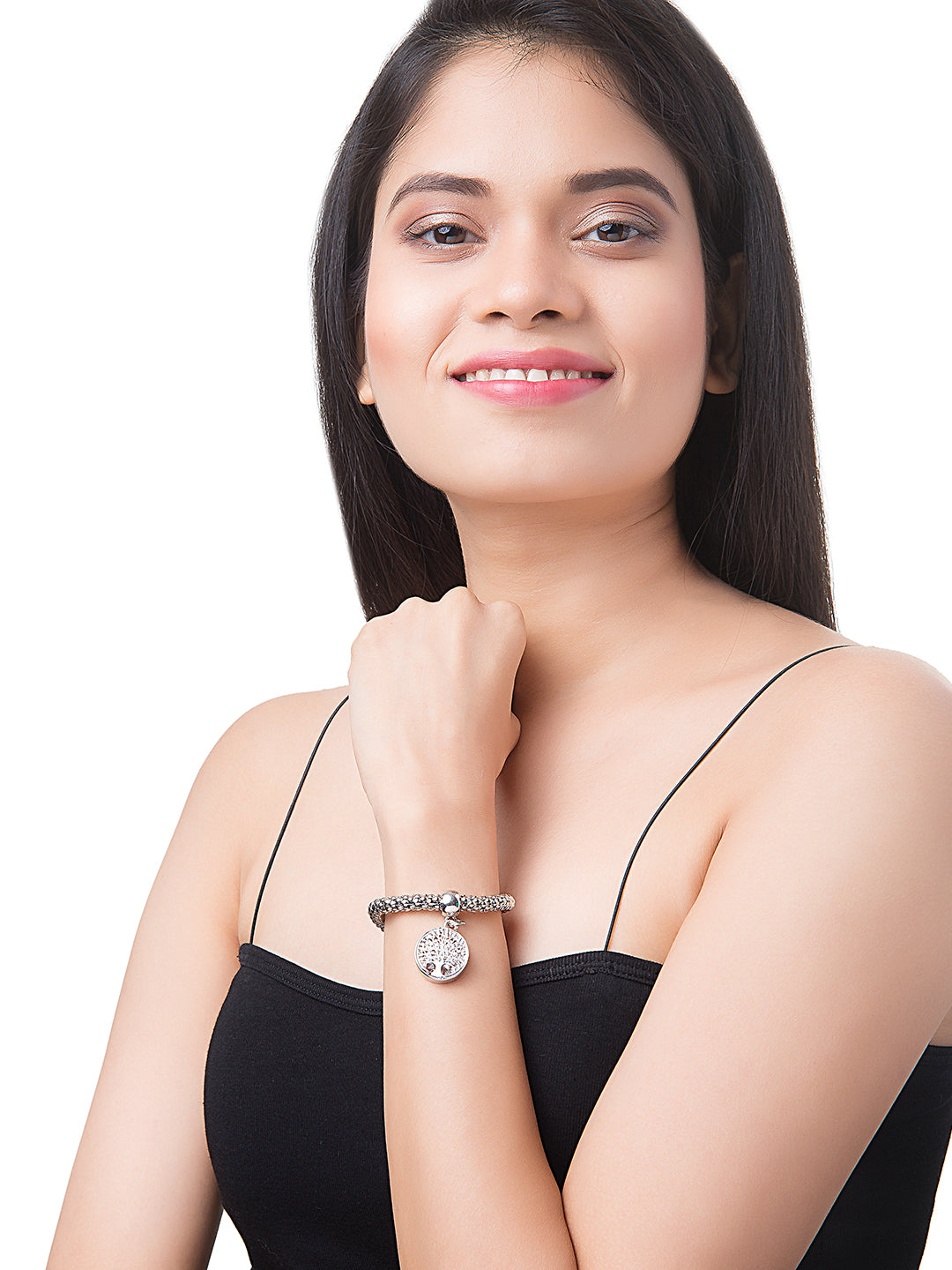 CZ Studded Silver Plated Designer Stylish and Latest Tree of Life Charm Bracelet for Girls & Women (MD_3254_S)