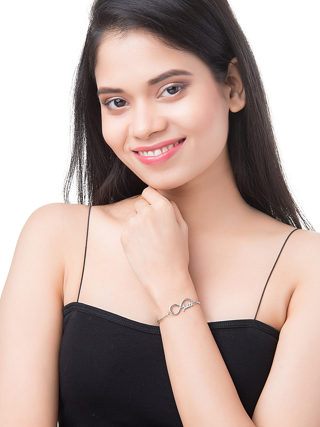 Silver Plated Stylish and Latest Designer Faith in Infinity Charm Bracelet for Girls & Women (MD_3256_S)