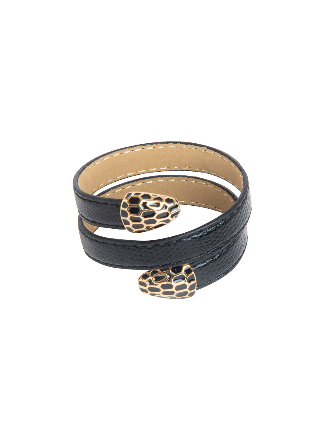 Designer Stylish Latest Leather Serpent Wraparound Layered Black Bracelet for Women MD_3262 (BK)