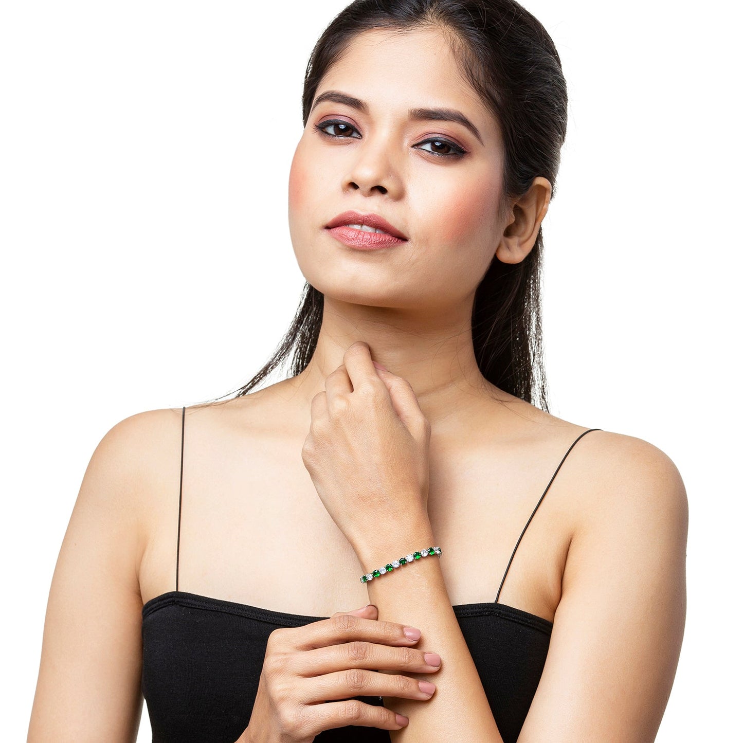 CZ Studded Silver Plated Designer Stylish and Latest Multicolour Adjustable Tennis Bracelet for Girls & Women (MD_3272_S)