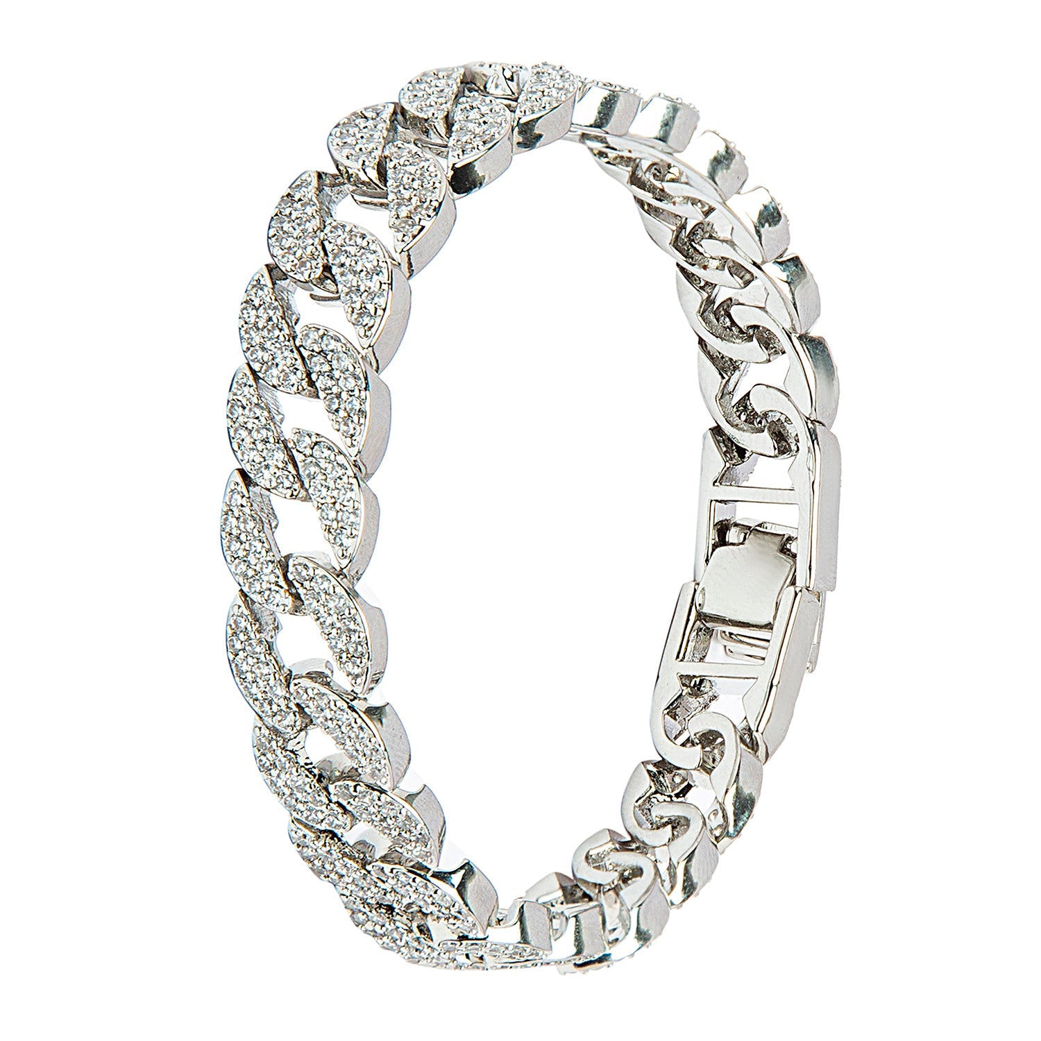 White Gold Bracelet Cz Cuban Bracelet CZ And Crystal Studded