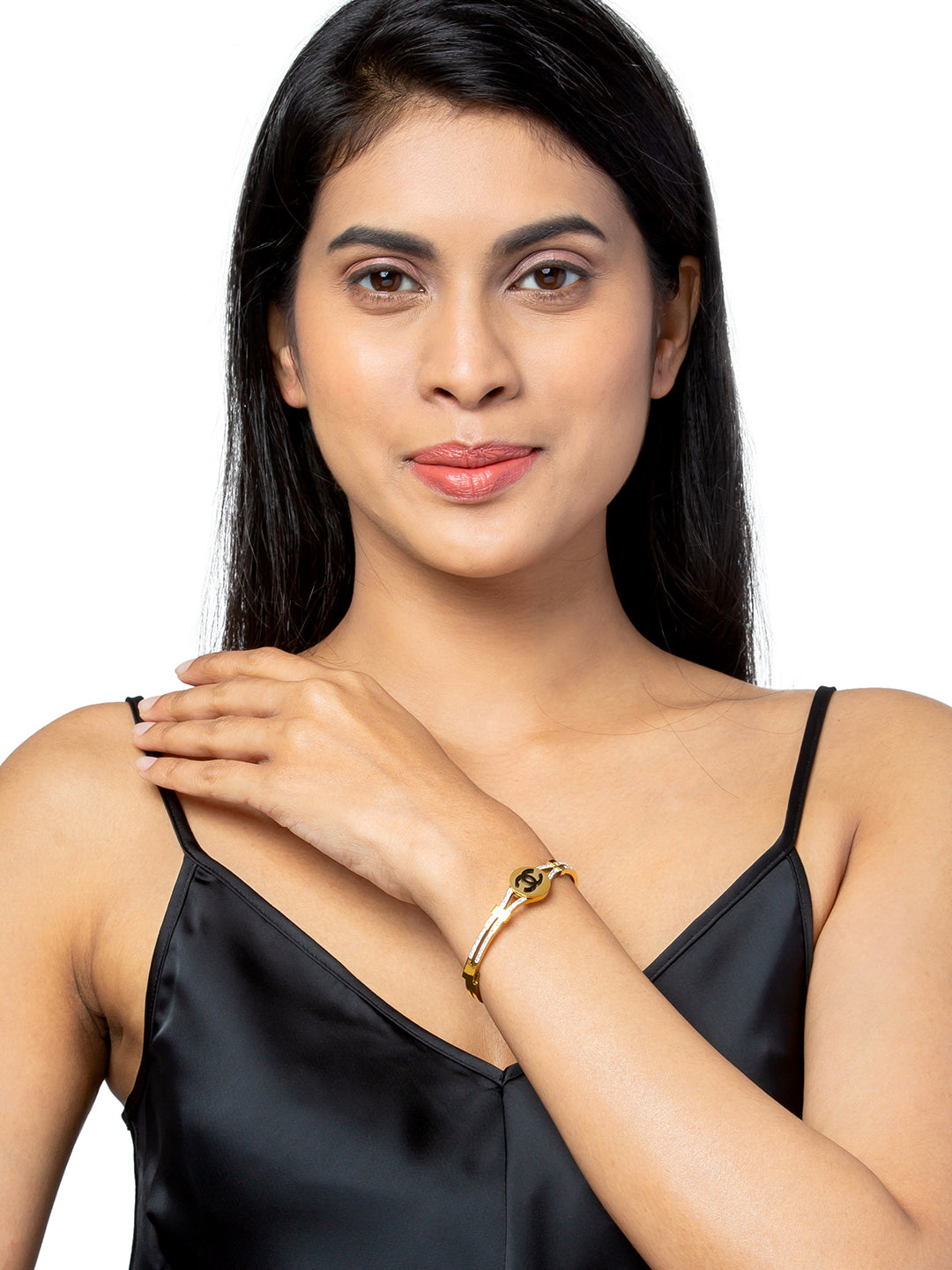 MOONDUST Gold Plated CZ and Crystal Studded Western Style Freesize Bracelet Bangle for Women (MD_3287_G)