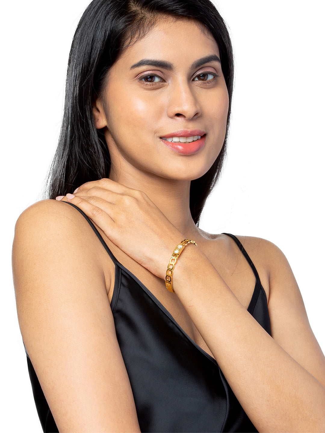 MOONDUST Gold Plated CZ and Crystal Studded Western Style Freesize Bracelet Bangle for Women (MD_3292_G)