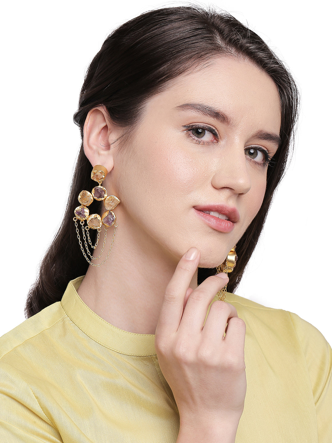 Semi Precious look Gemstone Fancy Latest & Designer Tassel Earrings for Women (MD_58)