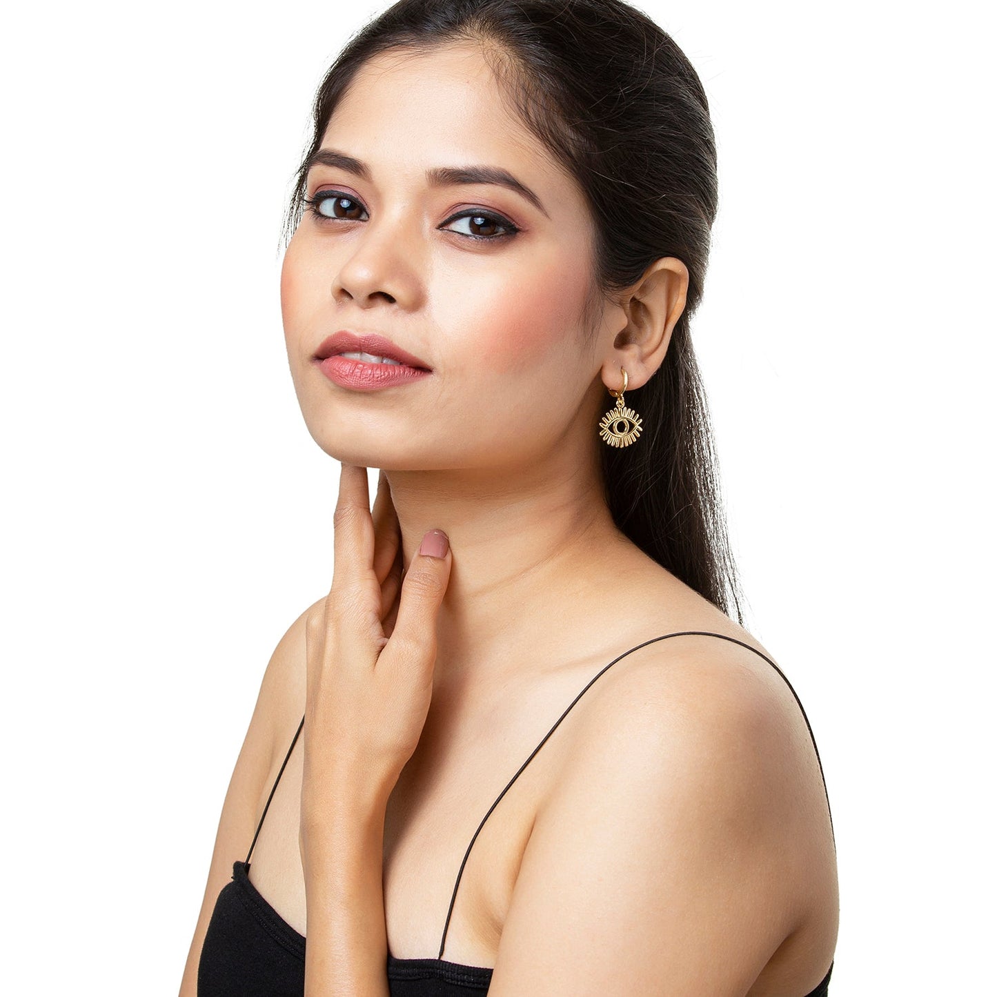 Gold Plated DangleHoop Earrings,Dainty Tiny Turkish Enamel Evil Hamsa Eye For Girls, Teens & Women (MD_82)