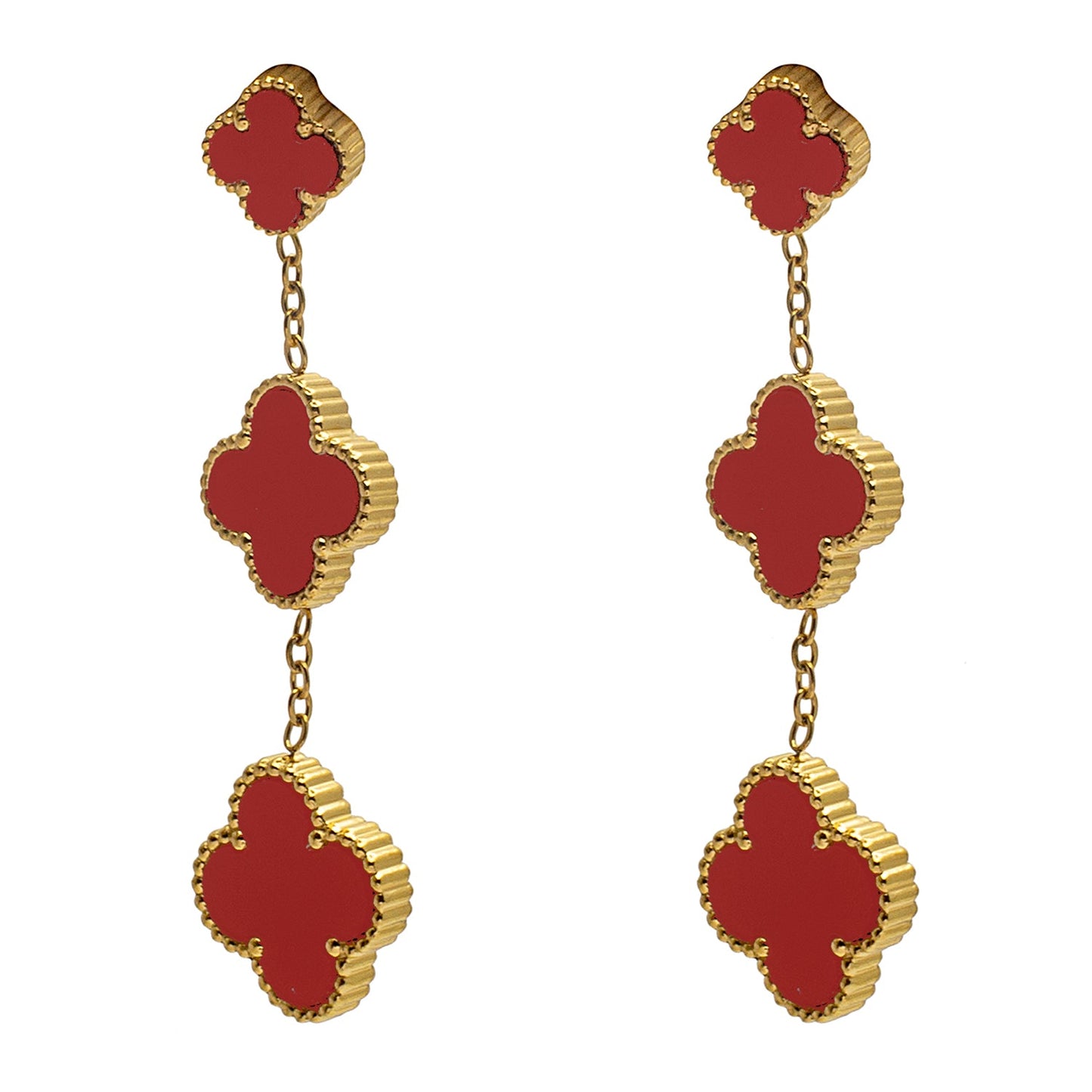 MOONDUST Gold Plated Maroon Wine Red Clover Style Flower Drop Earrings for women (MD_89_R)