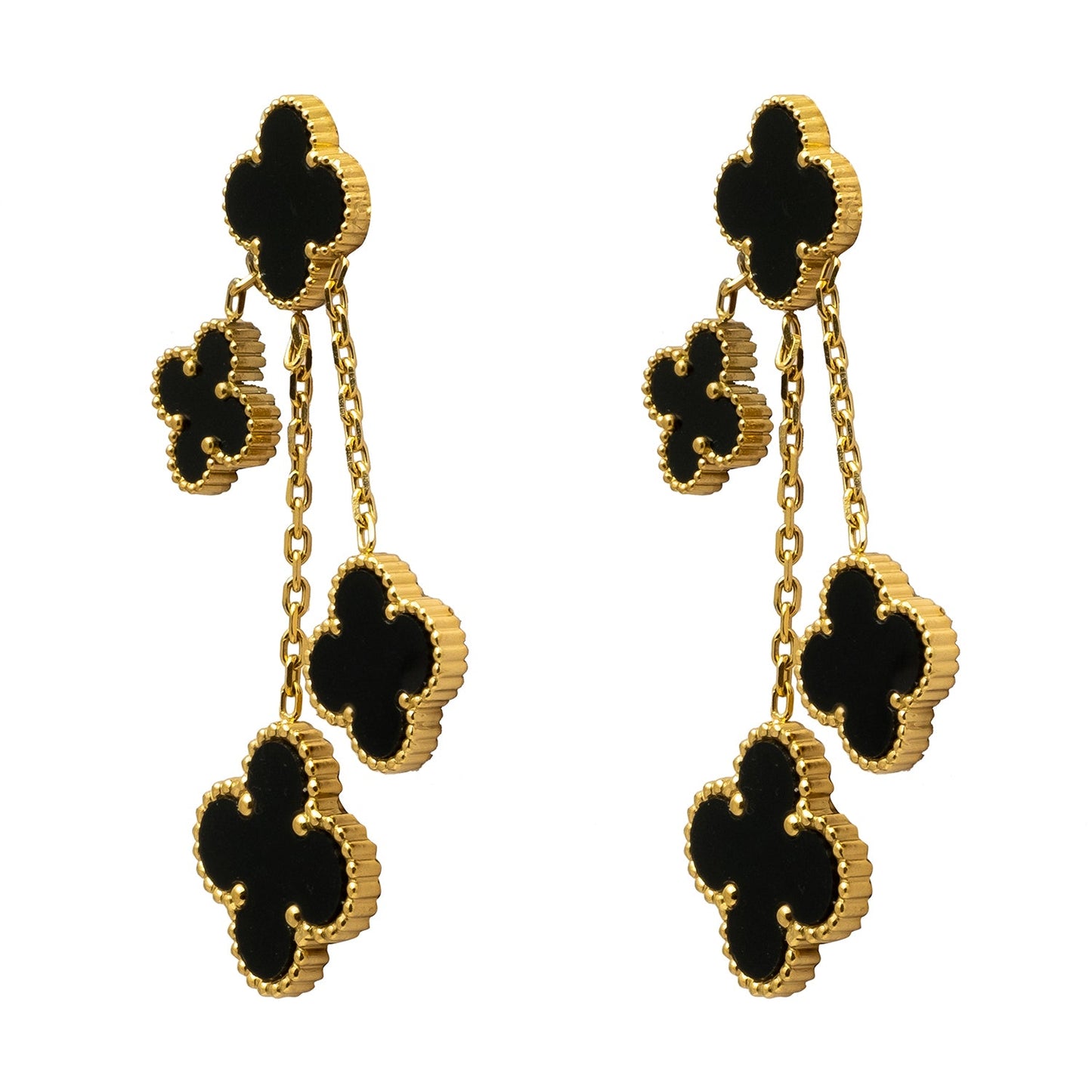 MOONDUST Gold Plated Black Clover Style Flower Drop Earrings for women (MD_92_BK)