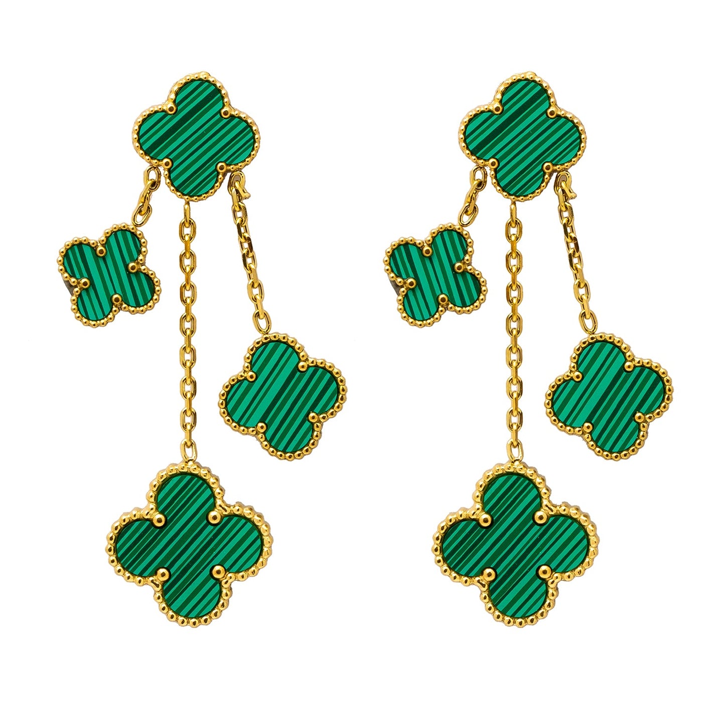 MOONDUST Gold Plated Green Clover Style Flower Drop Earrings for women (MD_92_G)