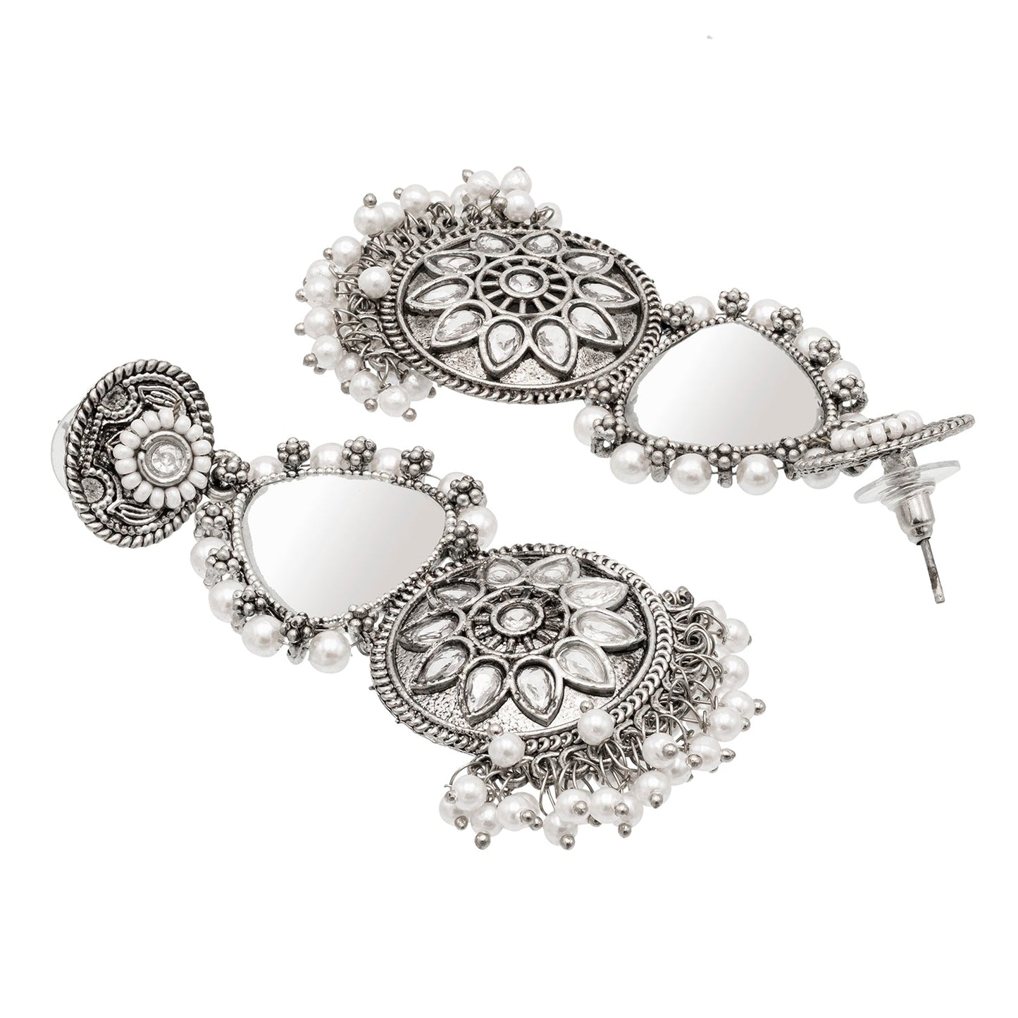 Traditional Indian Matte Silver Oxidised CZ Crystal Studded Earring For Women-Silver White (SJE_169_S_W)