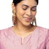 Shining Jewel Traditonal Indian Antique Gold Plated Maroon Meenakari, CZ, Pearls Jhumka Earrings Women (SJE_18_M)