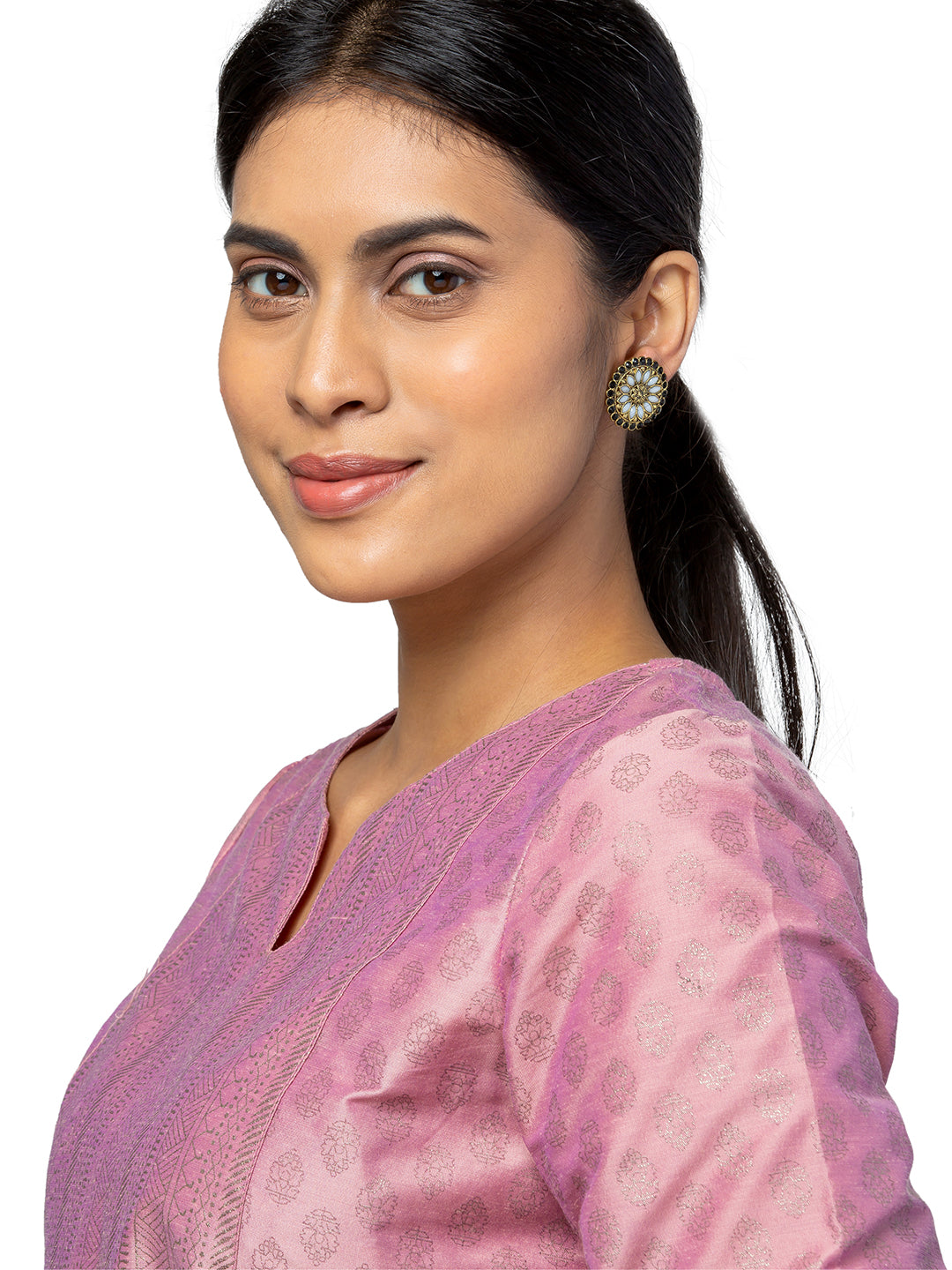 Shining Jewel Gold Plated Meenakari CZ, LCT Crystals Stud Earrings for Women (SJE_21_BW)