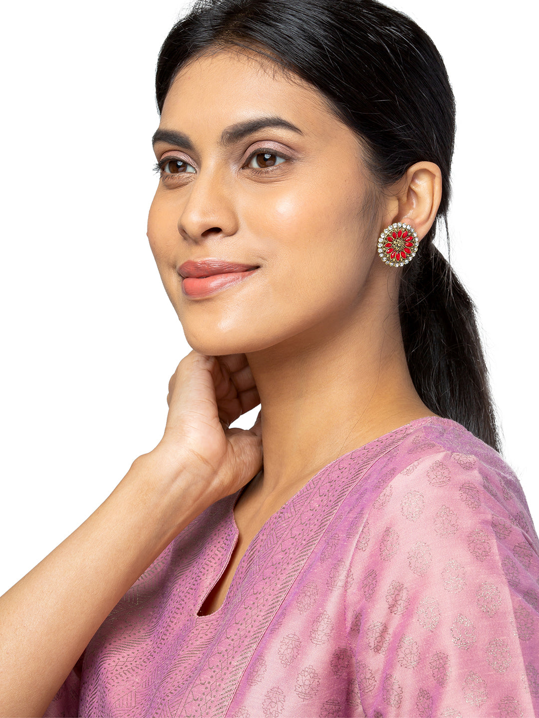Shining Jewel Gold Plated Meenakari CZ, LCT Crystals Stud Earrings for Women (SJE_21_WR)