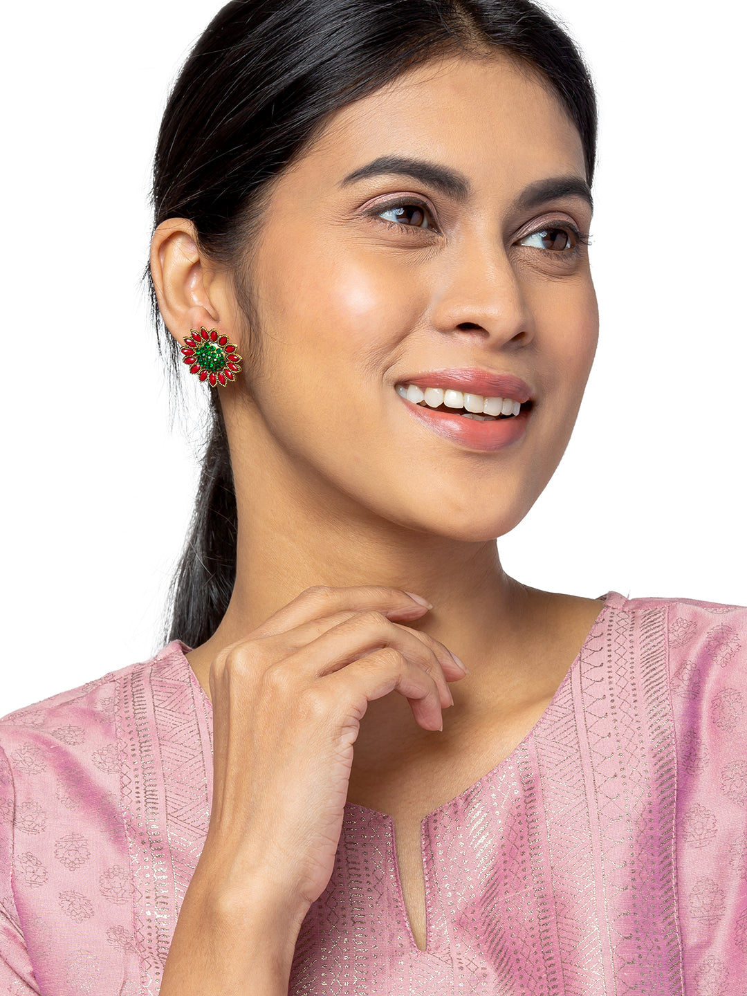 Shining Jewel Traditional Indian Gold Plated Meenakari CZ, LCT Crystals Stud Earrings for Women (SJE_22_RG)