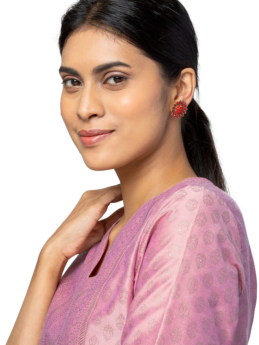 Shining Jewel Traditional Indian Gold Plated Meenakari CZ, LCT Crystals Stud Earrings for Women (SJE_22_R)