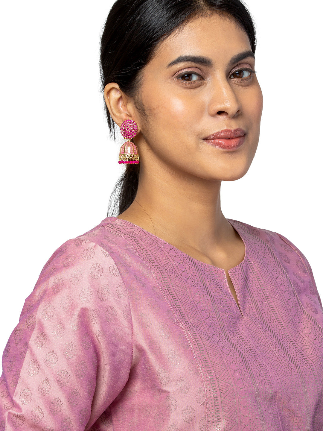 Shining Jewel Traditional Indian Antique Gold Plated Meenakari Jhumka With AD, CZ, LCT Crystals,& Pearls Earrings for Women (SJE_23_P)