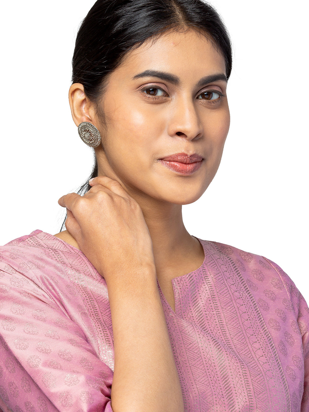 Shining Jewel Traditional Indian Antique Silver Oxidized Stylish Stud Earrings for Women & Girls (SJE_32)