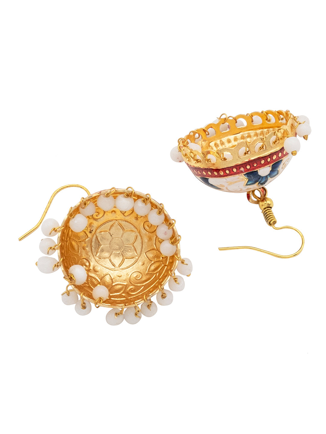 Handcrafted Large Size Gold Plated Design Traditional Ethnic Meenakari Kundan Jhumka Earrings Women (SJE_39_L_MC_08)