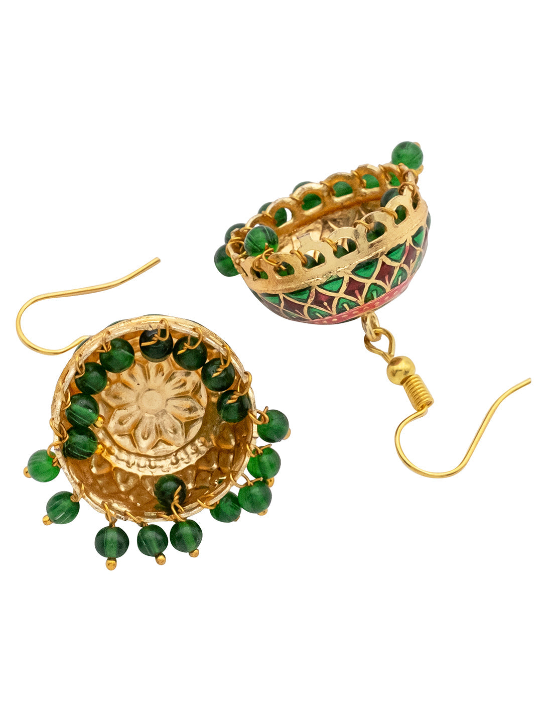 Handcrafted Medium Size Gold Plated Design Traditional Ethnic Meenakari Kundan Jhumka Earrings Women (SJE_39_M_MC_09)