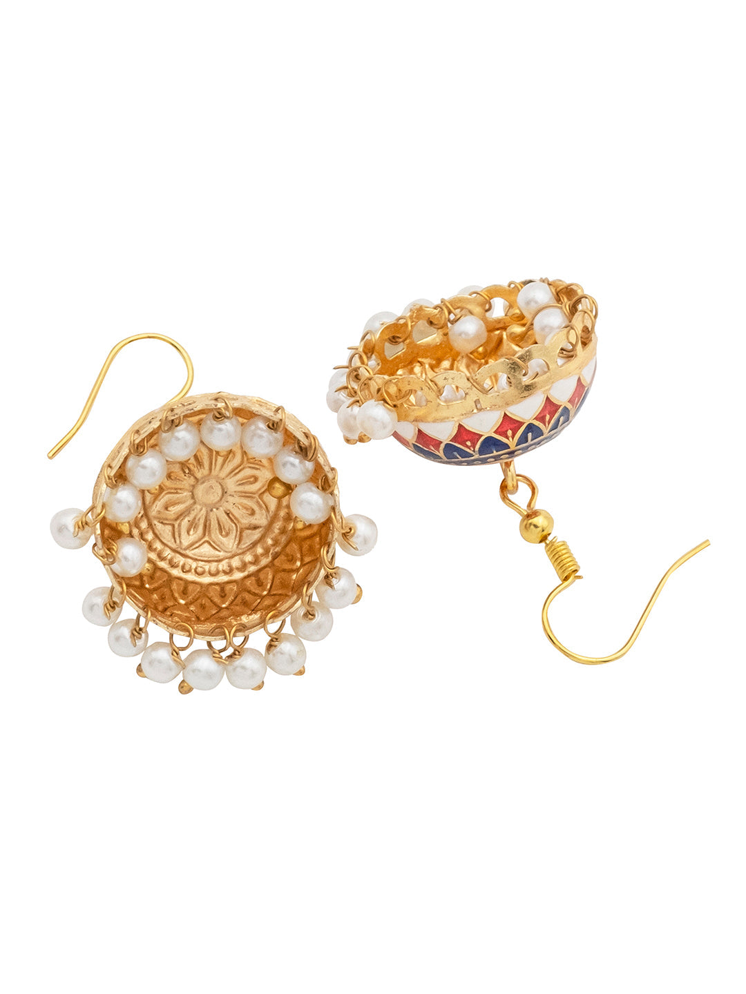 Handcrafted Medium Size Gold Plated Design Traditional Ethnic Meenakari Kundan Jhumka Earrings Women (SJE_39_M_MC_10)