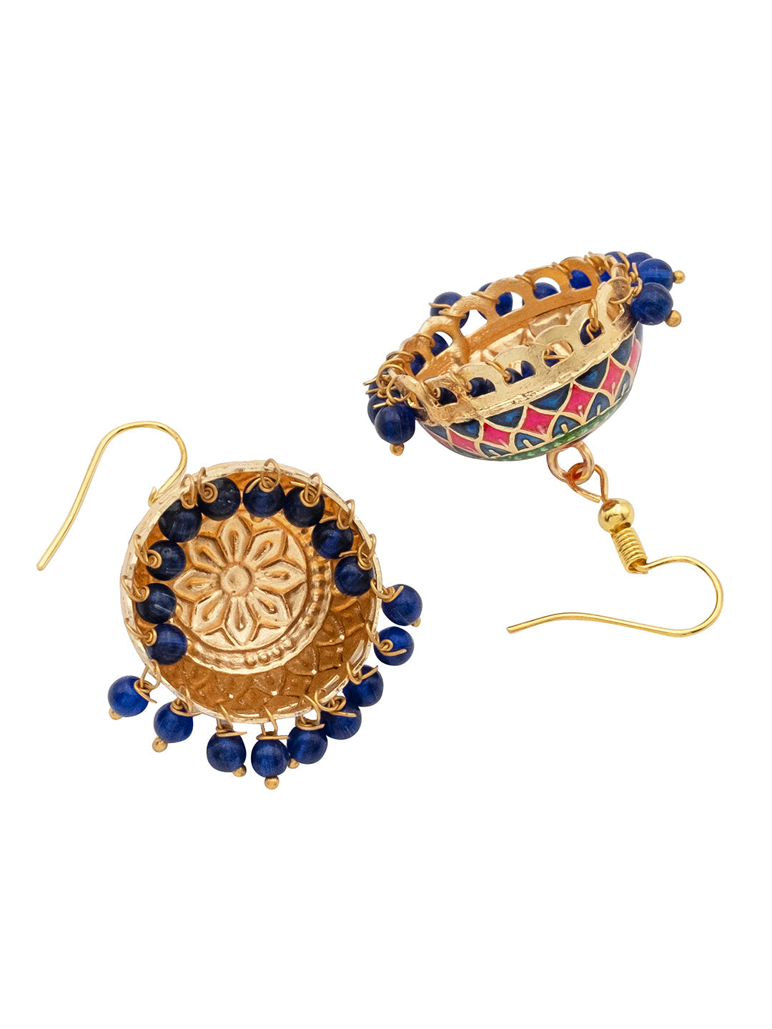 Handcrafted Medium Size Gold Plated Design Traditional Ethnic Meenakari Kundan Jhumka Earrings Women (SJE_39_M_MC_11)