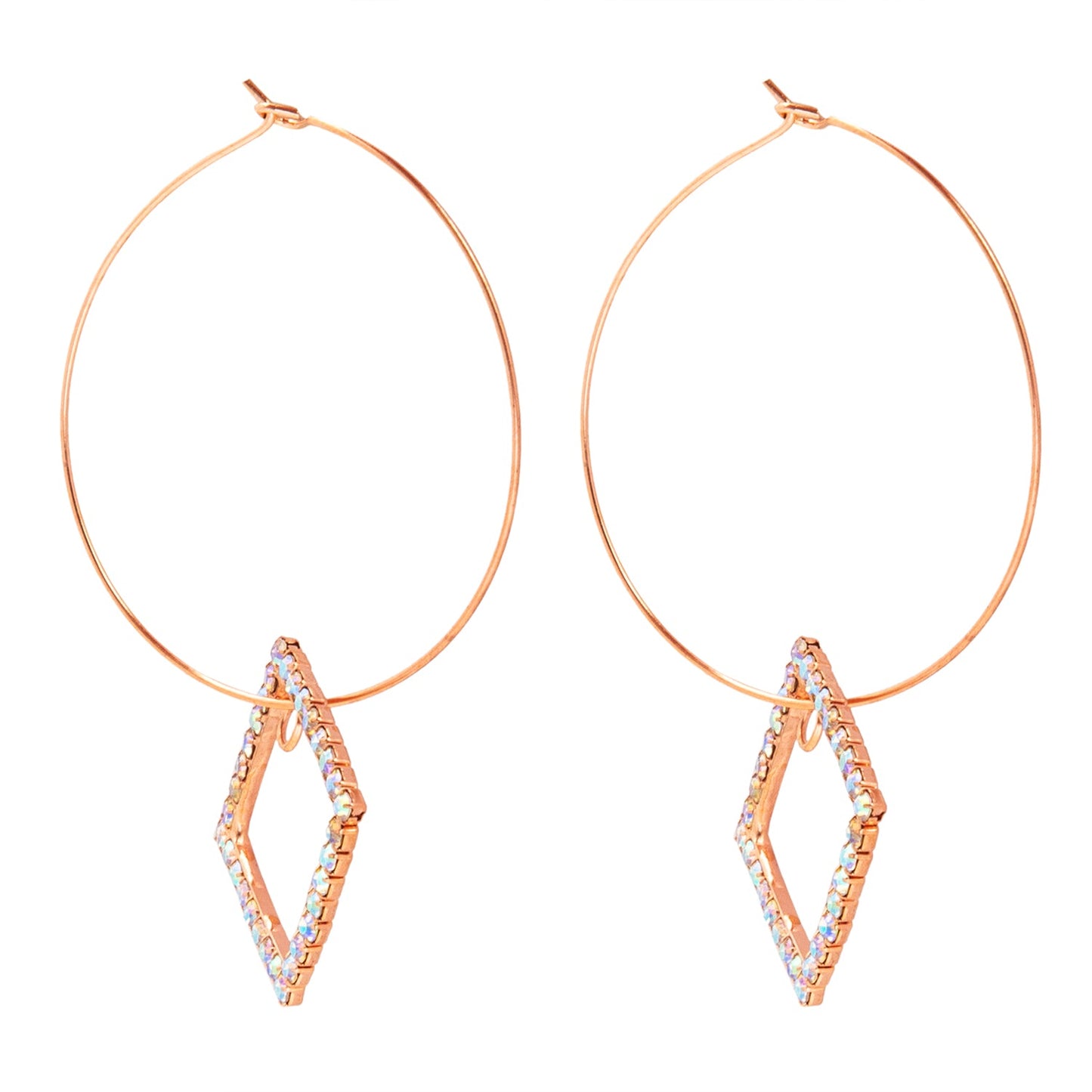 Crystal and AD, Rose Gold Plated Western Style Square Design Drop Earrings For Women (SJE_42_S_RG.DC)