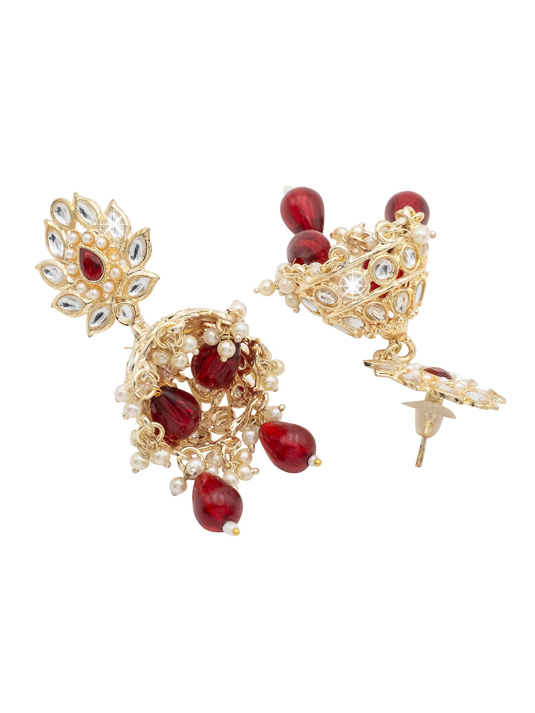 Handcraftd Gold Plated Design Traditional Ethnic Kundan,CZ, Pearl Studded Maroon Meenakari Jhumka Earrings for Women (SJE_45_M)