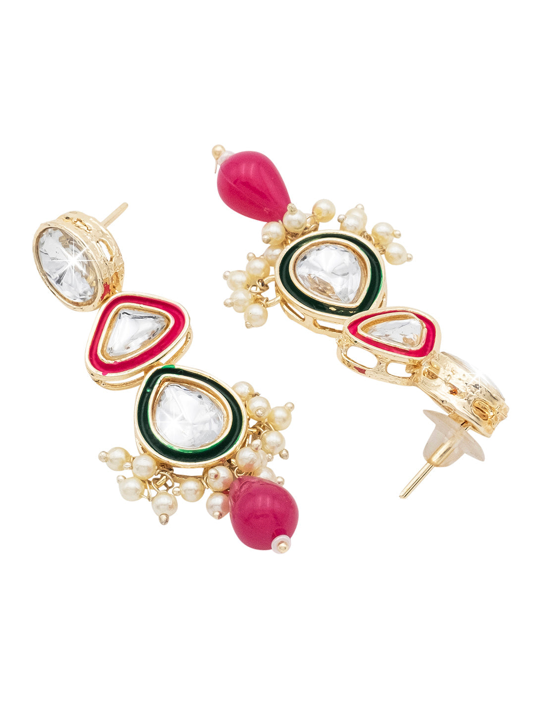 Handcrafted Gold Plated Design Traditional Ethnic Kundan,CZ, Pearl Studded Dark Pink Meenakari Earrings for Women (SJE_46_D1_DP)