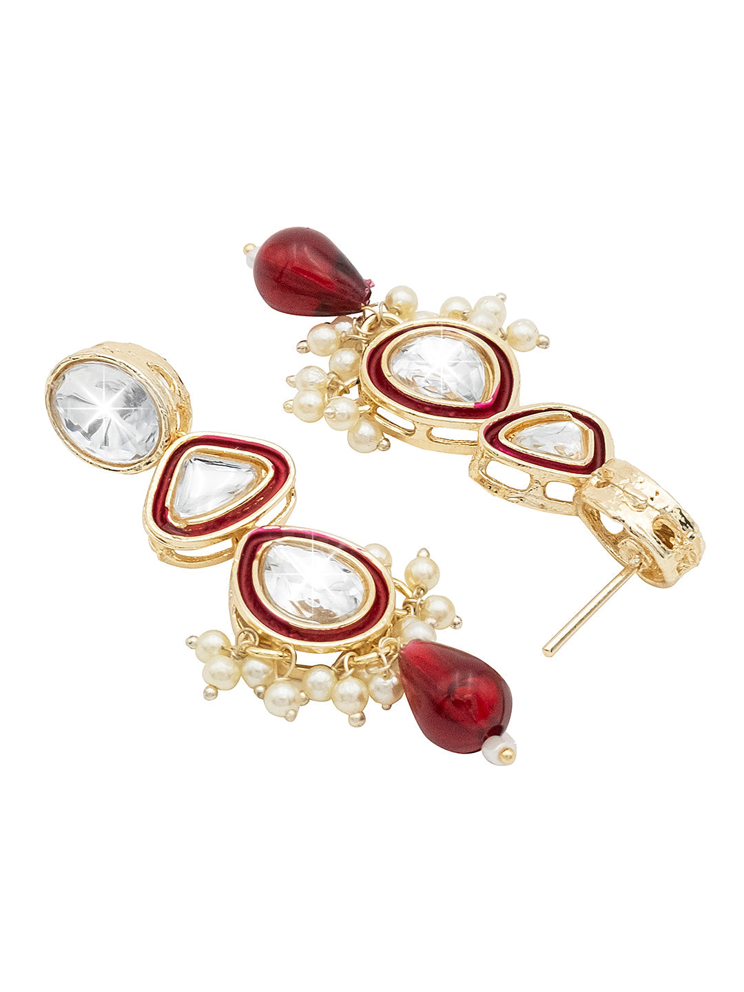 Handcrafted Gold Plated Design Traditional Ethnic Kundan,CZ, Pearl Studded Green Meenakari Earrings for Women (SJE_46_D1_M)
