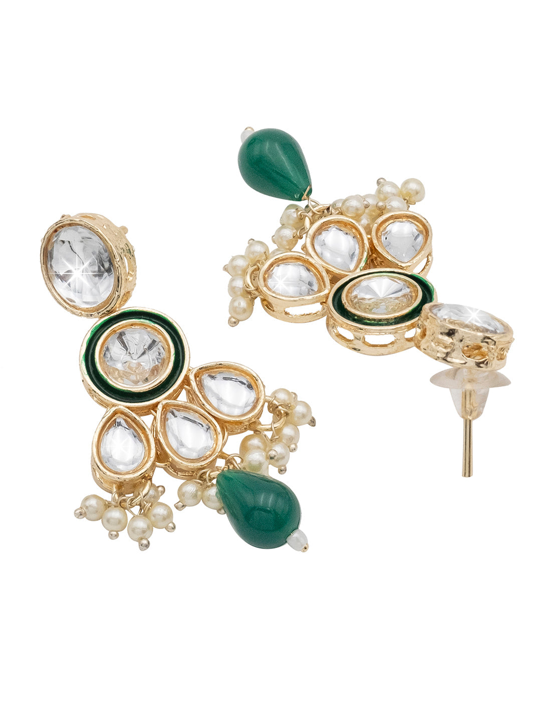 Handcrafted Gold Plated Design Traditional Ethnic Kundan,CZ, Pearl Studded Dark Green Meenakari Earrings for Women (SJE_46_D2_DG)