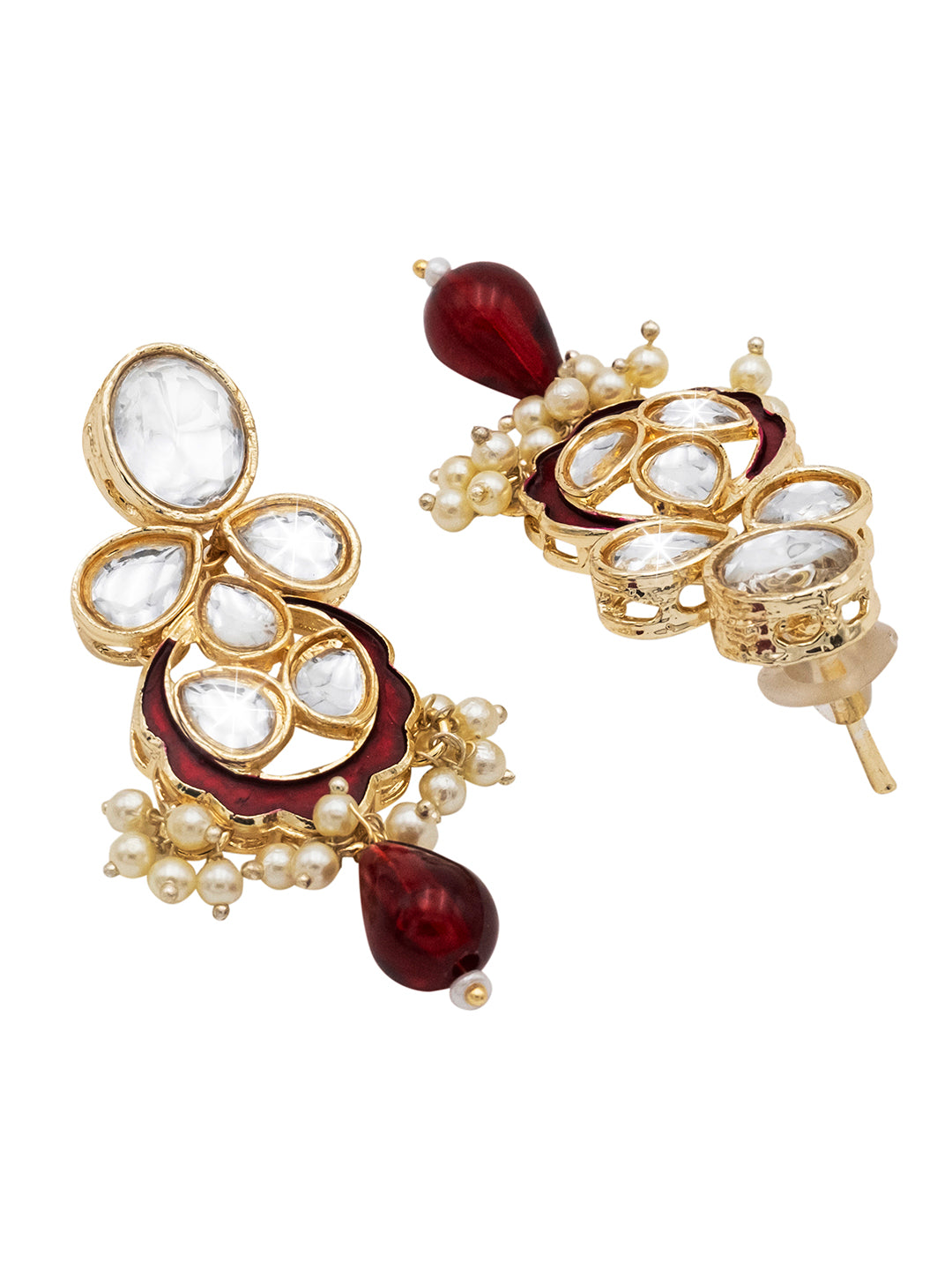 Handcrafted Gold Plated Design Traditional Ethnic Kundan,CZ, Pearl Studded Maroon Meenakari Earrings for Women (SJE_46 _D8_M)