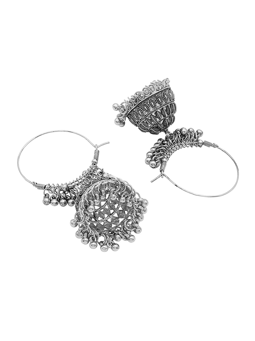 Antique Silver Plated Oxidised Traditional Large Sized Jhumka Jhumki Bali Pearls Earrings for Women (SJE_60_D3)