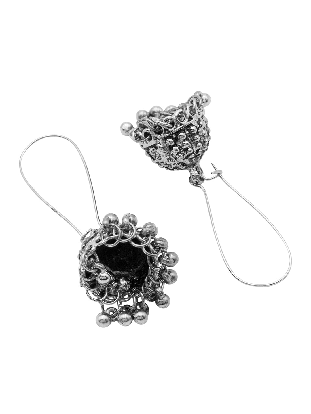 Antique Silver Plated Oxidised Traditional Fish Hook Design Small Sized Jhumka Jhumki With Pearls Earrings for Women (SJE_61_D1)