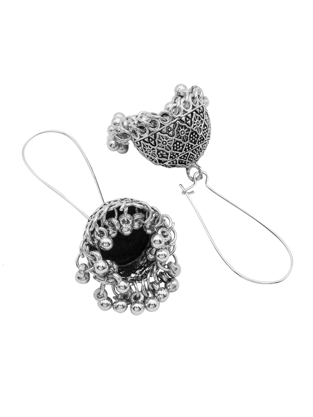 Antique Silver Plated Oxidised Traditional Design Small Sized Jhumka Jhumki With Pearls Earrings for Women (SJE_61_D3)
