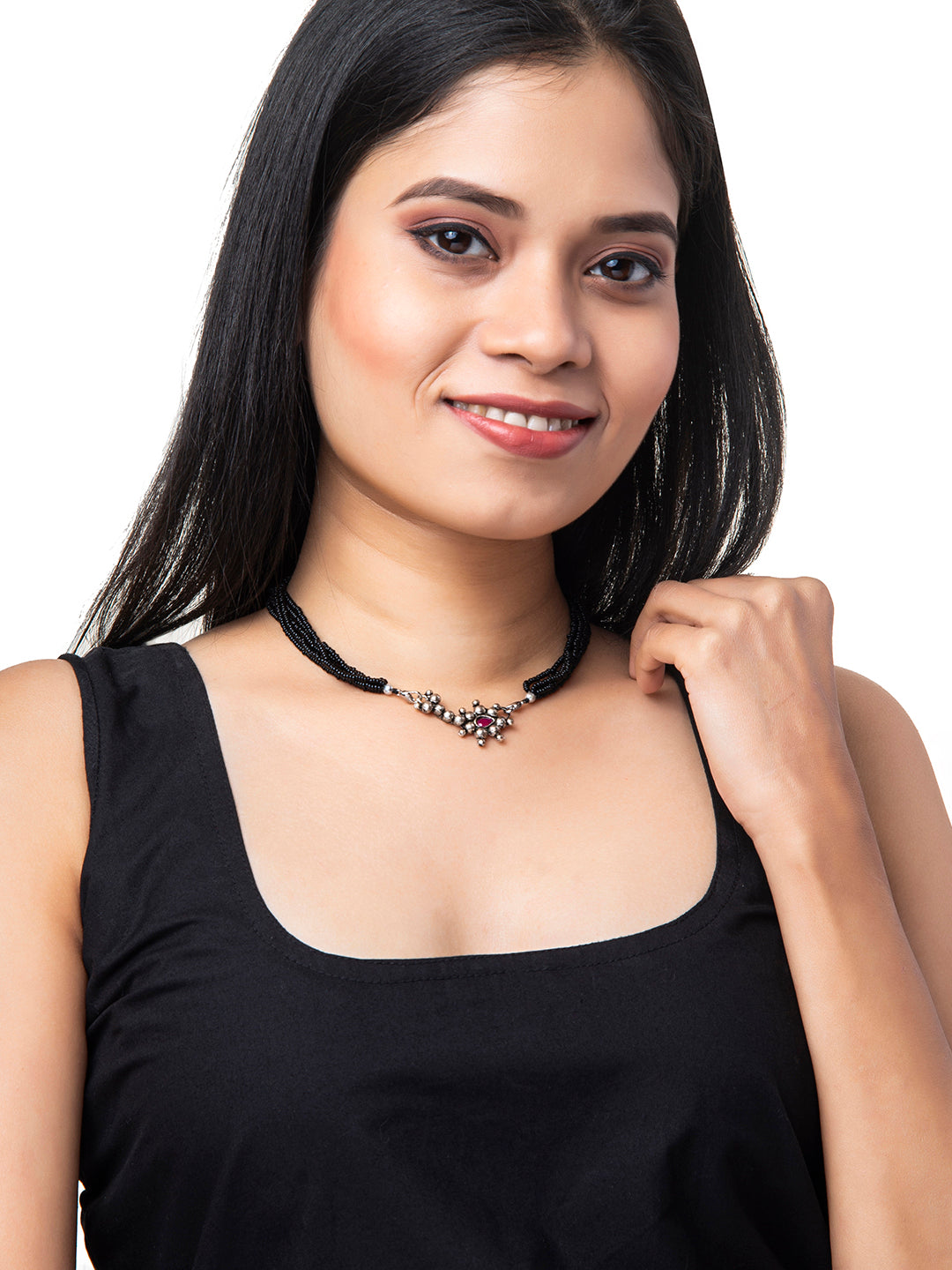 Shining Jewel Silver Oxidised Traditional Mangalsutra Thushi Necklace For Women & Girls (SJN_04)