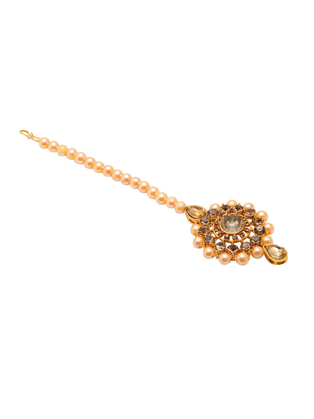 Shining Jewel Traditional Multistrand Beads Kundan, LCT Stone Studded Pearl Choker Necklace With Earrings & Maang Tikka For Women (SJN_102_LC)