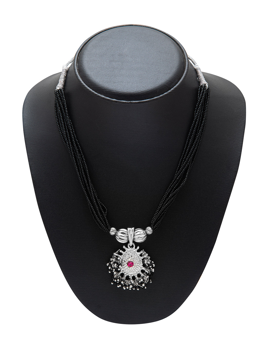Shining Jewel Silver Oxidised Traditional Black Beads Thushi Mangalsutra Necklace For Women & Girls (SJN_103_S)