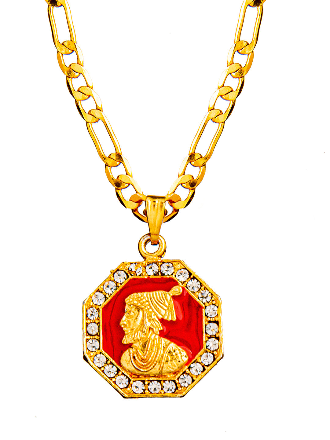 Shining Jewel Gold Plated Shivaji Maharaj Pendant Locket Chain for Men
