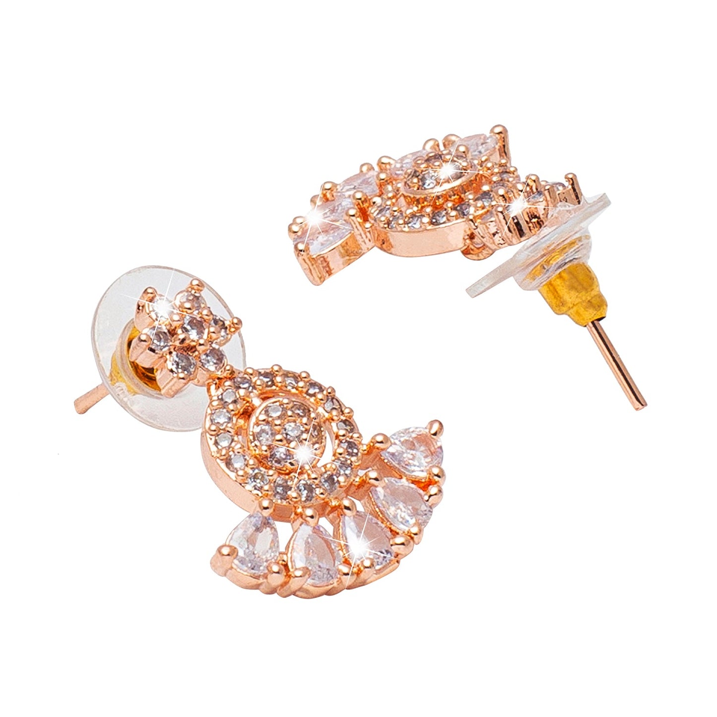 Shining Jewel Rose Gold Plated Solitaire, CZ, Crystal & AD Studded Mangalsutra Tanmaniya Pendant Necklace Jewellery Set with Earrings (SJN_117)