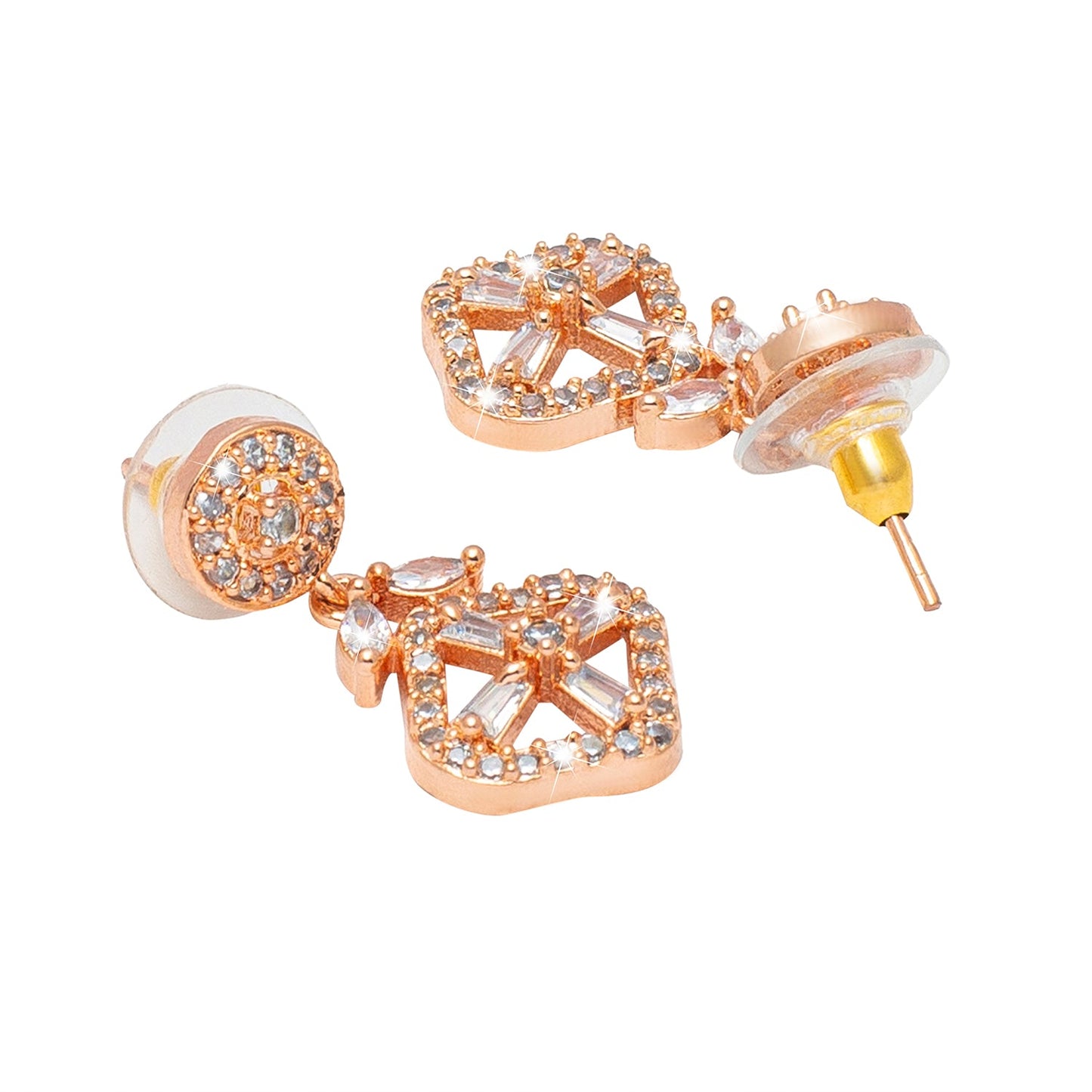 Shining Jewel Rose Gold Plated Solitaire, CZ, Crystal & AD Studded Mangalsutra Tanmaniya Pendant Necklace Jewellery Set with Earrings (SJN_118)