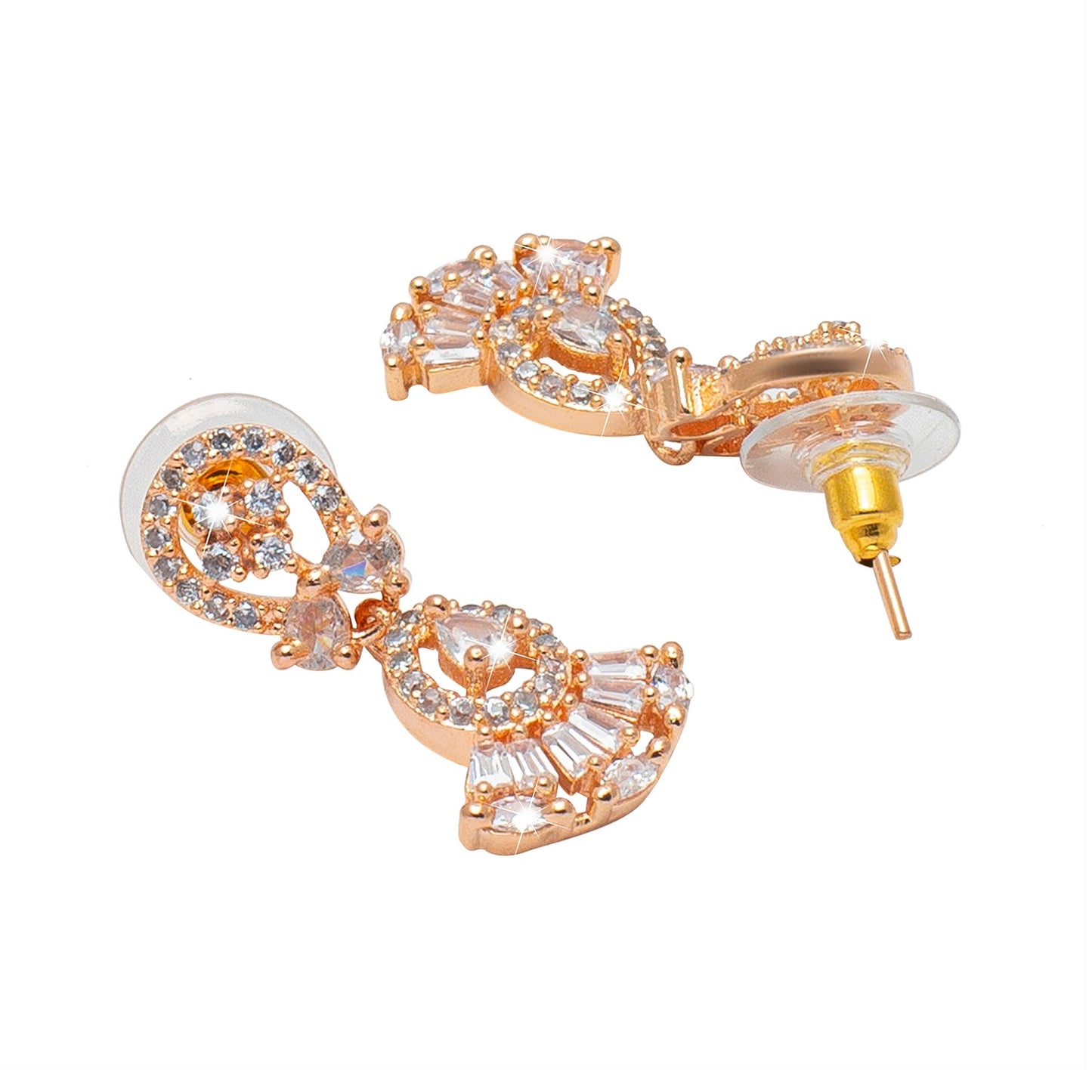 Shining Jewel Rose Gold Plated Solitaire, CZ, Crystal & AD Studded Mangalsutra Tanmaniya Pendant Necklace Jewellery Set with Earrings (SJN_120)