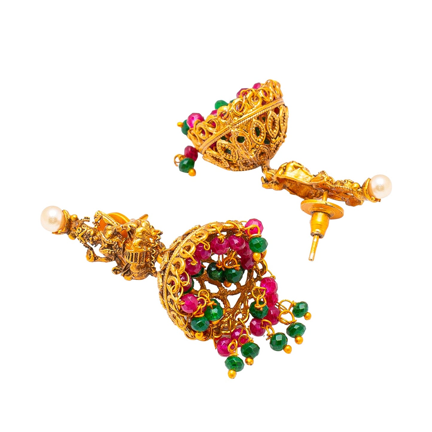 Shining Jewel Handcrafted Antique Gold Plated Godess Lakshmi Temple Jewellery Necklace With Matching Jhumka Earring For Women (SJN_126)